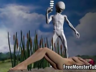 3D Redhead Gets Fucked Hard By An Alien Outdoors