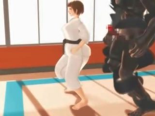 Hentai karate jovem fêmea a engasgar em um maciço manhood em 3d