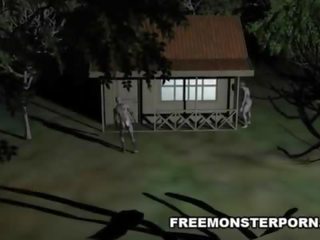 Barmfager 3d tegnefilm honning knullet hardt utendørs av en zombie