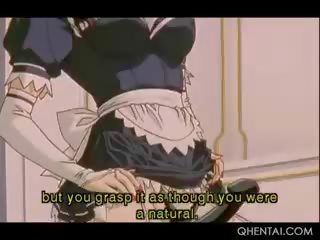 Hentai criadas follando strapon en orgia para su joven dama