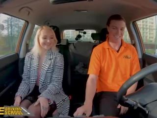 Fake Driving School Blonde Marilyn Sugar in Black Stockings x rated film in Car