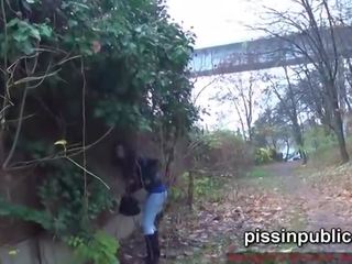 Daring Girls Pee On The Frequented Pathway And Are Seen By P
