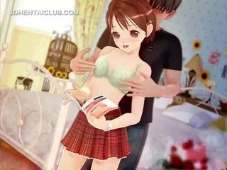 Delicate anime daughter stripped for sex video and tits teased