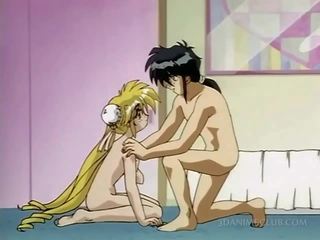 Anime blonde beauty caught naked in bed