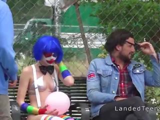 Clown teen fucking outdoor pov