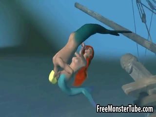 3d малко mermaid stunner получава прецака трудно подводен